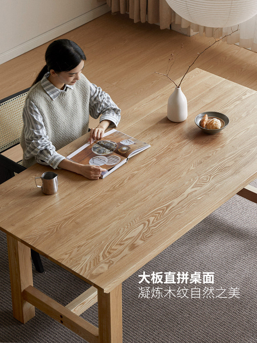 实木餐桌侘寂风简约餐厅原木色新款饭桌长方形大板桌